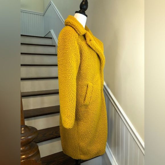 LUCKY BRAND Golden Long Sherpa Teddy Coat w Snap Closure & Hand Pockets Sz XS